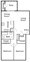 Hood Manor Apartments 2x1 Floor Plan